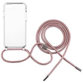 Kryt na mobil FIXED Pure Neck s růžovou šňůrkou na krk na Apple iPhone 7/8/SE (2020/2022) průhledný

