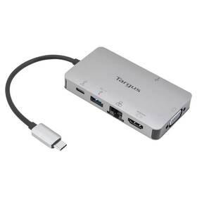 Dokovací stanice Targus Universal USB-C Single Video 4K HDMI/VGA, 100W PD Pass-Thru stříbrná

