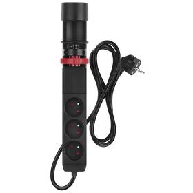 Kabel prodlužovací EMOS 3x zásuvka, 2×USB-A + 1×USB-C, uchycení na stůl, vypínač, 1,5m černý

