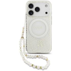 Kryt na mobil Guess IML Flowers Allover Strap MagSafe na Apple iPhone 17 Pro bílý

