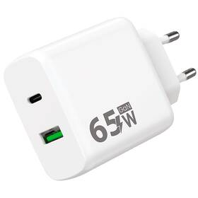 Nabíječka do sítě WG 1xUSB-A,1xUSB-C, GaN, PD 65W bílá

