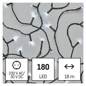 Vánoční osvětlení EMOS 180 LED řetěz, 18 m, venkovní i vnitřní, studená bílá, časovač 
