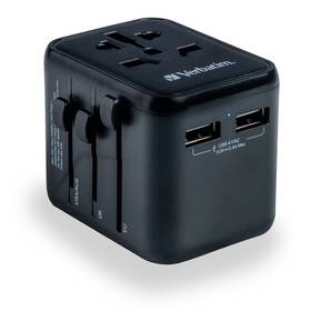 Cestovní adaptér Verbatim UTA-01 s 2 x USB-A porty černý

