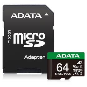 Paměťová karta ADATA Speed Plus MicroSDXC 64GB, U3 (160R/140W) + SD adaptér černá

