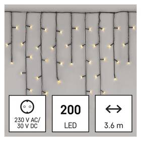 Vánoční osvětlení EMOS 200 LED rampouchy, 3,6 m, venkovní i vnitřní, teplá bílá, programy 

