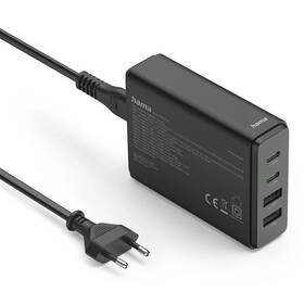 Nabíječka do sítě Hama GaN, 2x USB-C PD, 2x USB-A QC, 65 W černá

