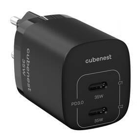 Nabíječka do sítě Cubenest S2D1, PD 2xUSB-C, GaN, 35W černá

