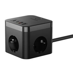 Kabel prodlužovací Baseus PowerCombo Cube, 30W, 3x zásuvka, 2x USB/2x USB-C černý

