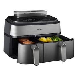 Fritéza horkovzdušná Philips Airfryer Dual Basket 5000 series 9 l, NA555/00 stříbrná

