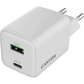 Nabíječka do sítě Canyon GaN USB-A/USB-C 45 W bílá

