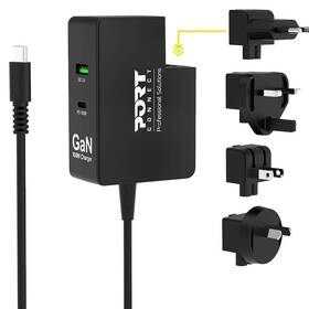 Napájecí adaptér PORT CONNECT GaN 100W Travel EU,US,UK a AU/CN plug, 2x USB-C PD a USB-A černý

