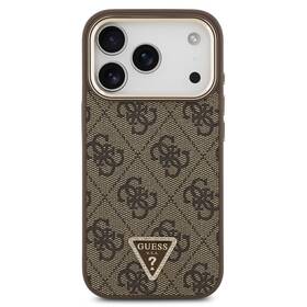 Kryt na mobil Guess 4G Strass Triangle Logo Gold Frame MagSafe na Apple iPhone 18 Pro hnědý


