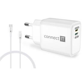 Nabíječka do sítě Connect IT 1x Lightning + 1×USB-C, 20W + kabel Lightning/USB-C bílá barva
