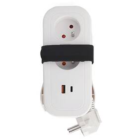 Kabel prodlužovací Solight 2x zásuvka,  USB A+C 20W, 1,5 m bílá barva

