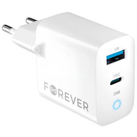 Nabíječka do sítě Forever TC-06-20AC PD QC 1x USB-C, 1x USB, 20W bílá

