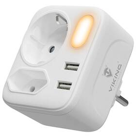 Rozbočovací zásuvka Viking AC22, 2x zásuvka, 2x USB bílá

