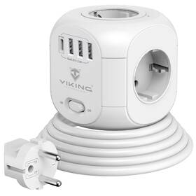 Kabel prodlužovací Viking AC CUBE 4x zásuvka, 3x USB, 1x USB-C, 1,8 m bílý

