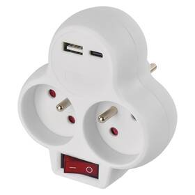 Rozbočovací zásuvka EMOS 2x zásuvka, 1x USB, 1x USB-C, vypínač bílá

