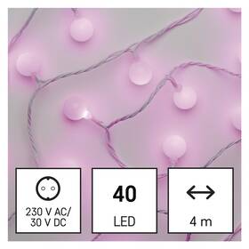 Vánoční osvětlení EMOS 40 LED cherry řetěz - kuličky 2,5 cm, 4 m, venkovní i vnitřní, růžová, časovač 

