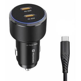 Adaptér do auta Swissten 2x USB-C PD, 50W + USB-C kabel 1m černý

