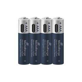 Baterie nabíjecí MediaRange MRBAT160, USB-C Li-Ion baterie Micro AAA, 1,5V, 500 mAh (4 ks) stříbrná/modrá

