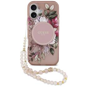 Kryt na mobil Guess IML Flowers Strap MagSafe na Apple iPhone 17 růžový

