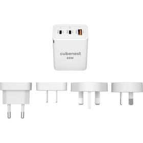 Cestovní adaptér Cubenest nabíjecí 2xUSB-C/1xUSB, 65 W GaN, EU, UK, US, AU 

