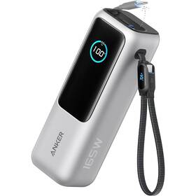 Powerbanka Anker 165W Built-In USB-C and Retractable Cable 25000 mAh stříbrná

