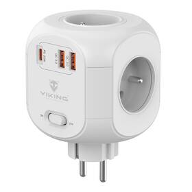 Rozbočovací zásuvka Viking AC43, 4x zásuvka, vypínač bílá

