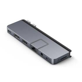 USB Hub Targus USB-C HD7-in-2 /1× USB 3.0, 2× USB-C, HDMI, Jack 3,5 mm, LAN, microSD na MacBook a NTB šedý


