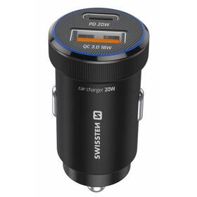 Adaptér do auta Swissten USB-C PD + USB-A, 20W černý

