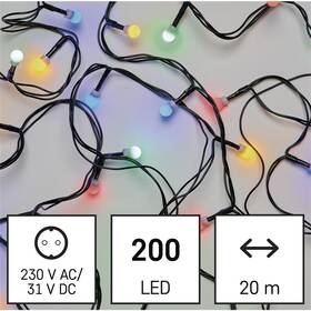 LED řetěz EMOS 200LED cherry řetěz - kuličky, 20 m, venkovní i vnitřní, multicolor, programy, časovač 

