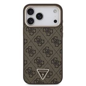 Kryt na mobil Guess 4G Strass Triangle Logo Gold Frame MagSafe na Apple iPhone 18 Pro hnědý

