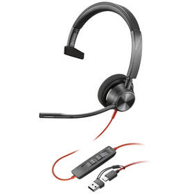 Headset HP Poly Blackwire 3315 MS, 3,5 mm jack + USB-C/A adaptér, mono černý


