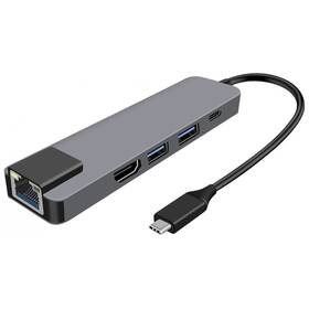 USB Hub WG USB-C/HDMI, RJ45, 2x USB 3.0, USB-C stříbrná barva
