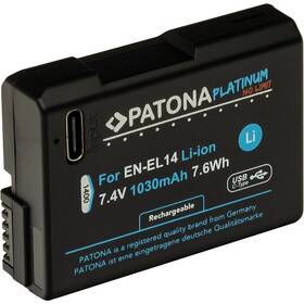 Baterie PATONA pro foto Nikon EN-EL14/EN-EL14A 1030mAh Li-Ion Platinum, USB-C černá

