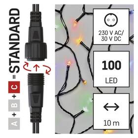 Spojovací řetěz EMOS 100 LED Standard, 10 m, venkovní i vnitřní, multicolor, časovač 

