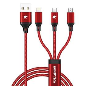 Kabel RhinoTech 3v1 USB-A (MicroUSB/Lightning/USB-C) 1,2m červený

