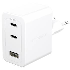 Nabíječka do sítě PanzerGlass empower Turbo GaN 70 W, 2x USB-C, 1x USB-A bílá

