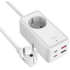 Kabel prodlužovací FIXED Charging Strip 2x USB-C a 2x USB, GaN III, PD 65W, 3 m bílý

