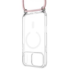 Kryt na mobil FIXED MagPure Neck s růžovou šňůrkou na krk na Apple iPhone 17 Pro Max průhledná
