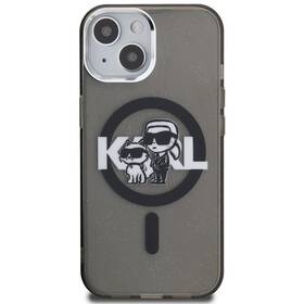 Kryt na mobil Karl Lagerfeld IML Glitter Karl and Choupette Sketch MagSafe na Apple iPhone 15 černý

