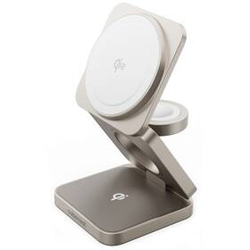 Bezdrátová nabíječka Cubenest SQ312 Pro 3v1, Qi2, MagSafe titanová barva
