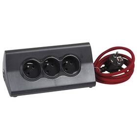Kabel prodlužovací Legrand 3x zásuvka, USB, 1,5m černý/červený

