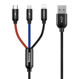 Kabel Baseus 3v1 USB/microUSB+Lightning+USB-C, 3,5A, 1,2m černý

