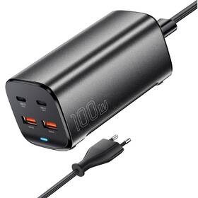 Nabíječka do sítě Essager 100W, GaN, 2x USB-C, 2xUSB-A černá

