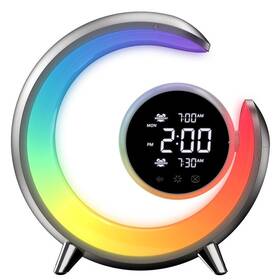 Stolní LED lampička IMMAX PEACOCK s hodinami, RGB světlo, 20W, 400lm stříbrná

