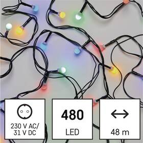 LED řetěz EMOS 480LED cherry řetěz - kuličky, 48 m, venkovní i vnitřní, multicolor, programy, časovač 

