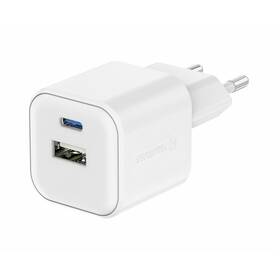 Nabíječka do sítě Swissten GAN 1x USB-C 20W PD + 1x USB-A 18W QC bílá

