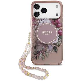 Kryt na mobil Guess IML Flowers Strap MagSafe na Apple iPhone 17 Pro Max růžový

